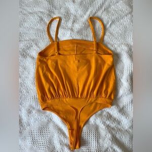 Free People Orange Bodysuit with Ribbed Texture